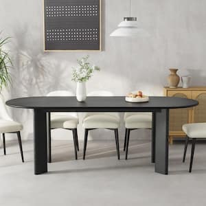 George Modern Oval Black Wood Top 79 in. 4 Legs Base Dining Table Seats 8