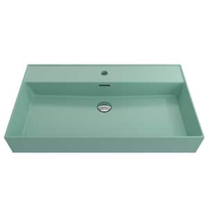 Milano Wall-Mounted Matte Mint Green Fireclay Rectangular Bathroom Sink 32 in. 1-Hole with Overflow