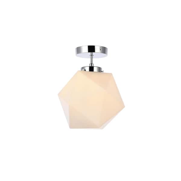 Unbranded Timless Home 9.8 in. 1-Light Midcentury Modern/School House Chrome and White Flush Mount with No Bulbs Included