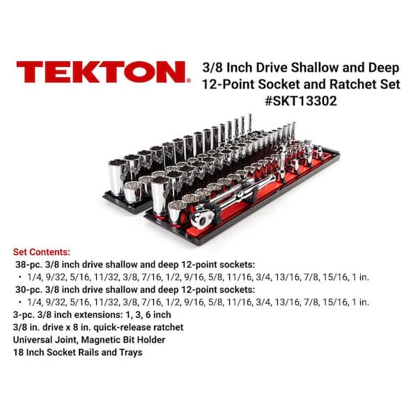3/8 in. Drive 12-Point Socket and Ratchet Set with Rails (1/4 in.-1 in., 6 mm-24 mm) (74-Piece)