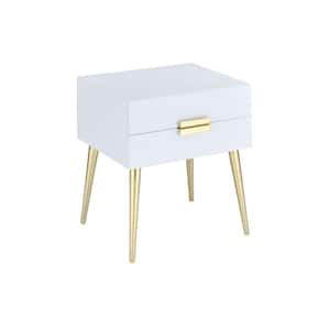 Denver 16 in. White and Gold Rectangle Wood End Table