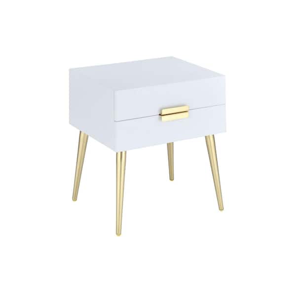 Acme Furniture Denvor 16 in. White and Gold Rectangle Wood End Table