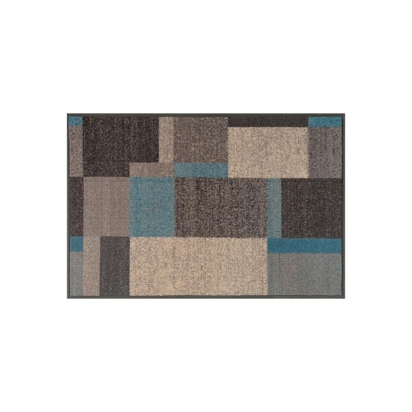 World Rug Gallery Modern Geometric Color Block Ocean Blue Power Loomed Indoor 2 ft. x 3 ft. Area Rug