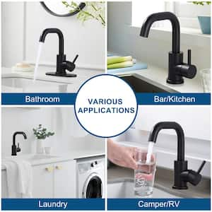 Single Handle Stainless Steel Bar Faucet with Supply Lines and Deckplate in Matte Black