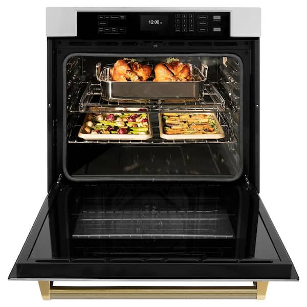 Autograph 30 in. True Convection Single Wall Oven with Air Fry in Stainless Steel with Polished Gold Helix Handle
