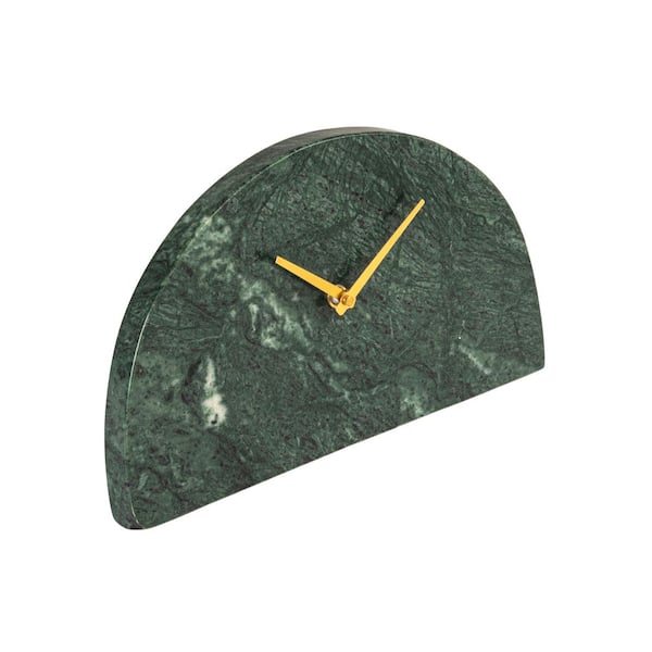 Green and Gold Analog Half Moon Marble Mantel Clock