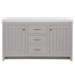 Glint 61 in. W x 19 in. D x 36 in. H Double Sink Freestanding Bath Vanity in Light Gray with White Cultured Marble Top