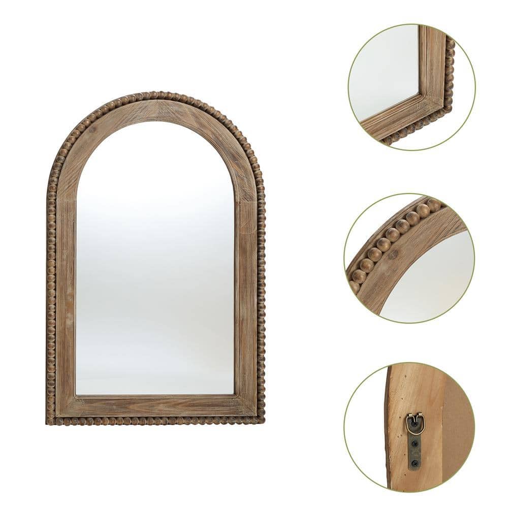 Natural Wood Oval Arch Wall Mirror with Beaded Frame