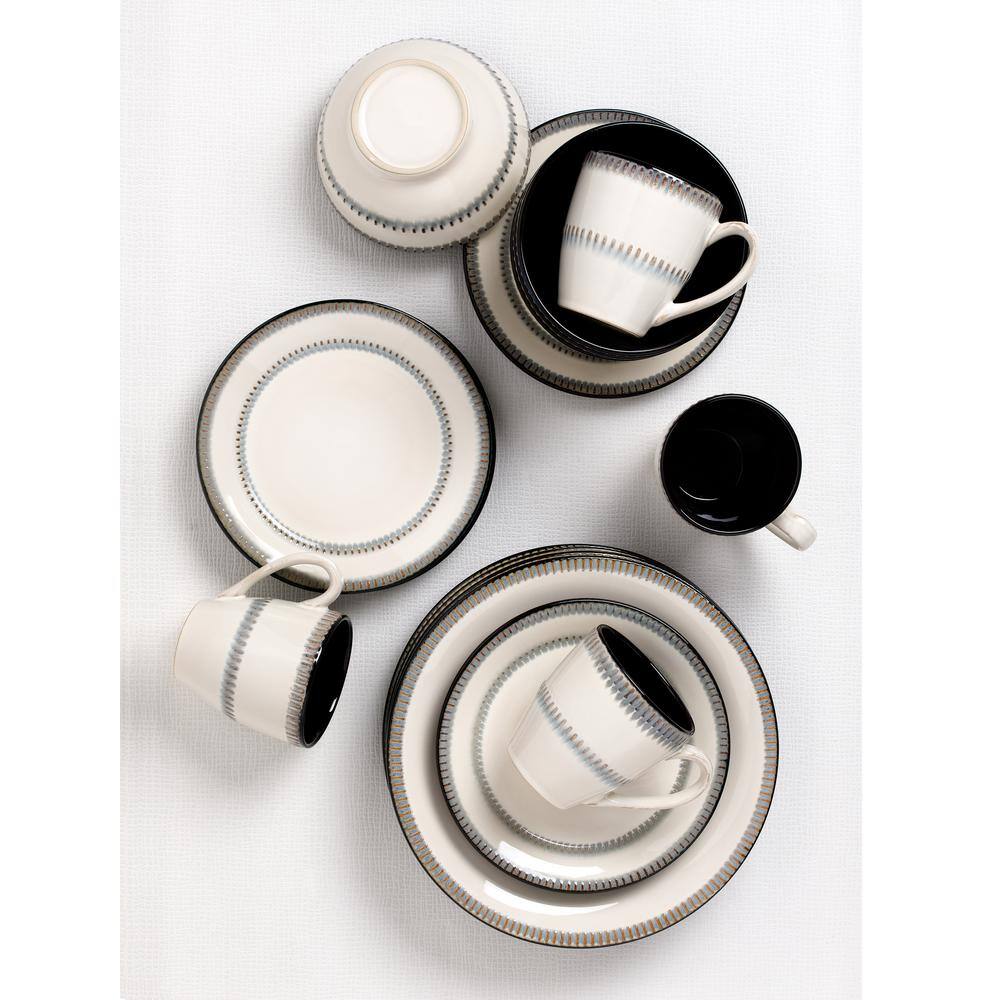 White Ceramic Bohemian 16-Piece Dinnerware Set with Trim Embellishment