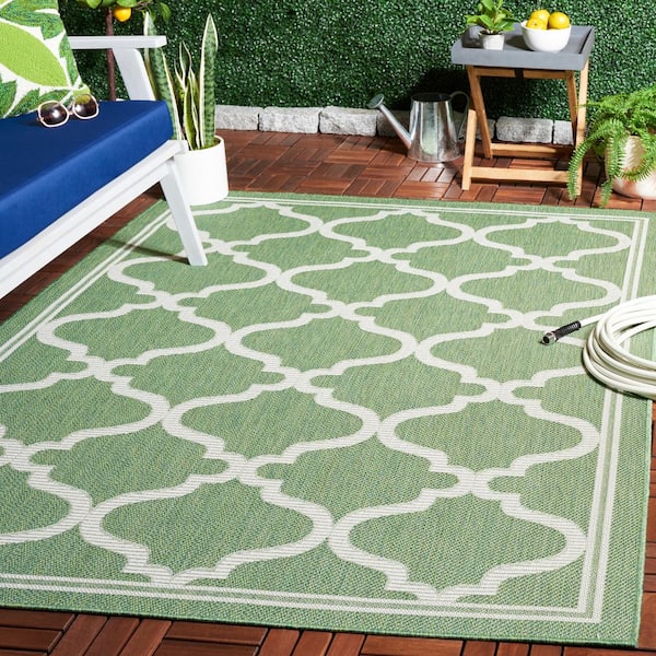 Bermuda Green/Ivory 4 ft. x 6 ft. Machine Washable Border Trellis Indoor/Outdoor Area Rug
