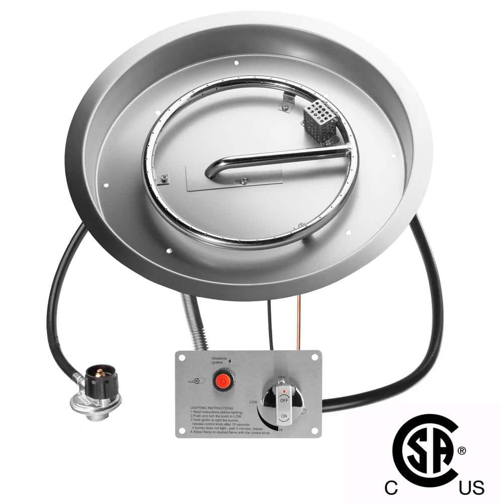19" Round Stainless Steel Propane Fire Pit Burner Kit with Electronic Ignition
