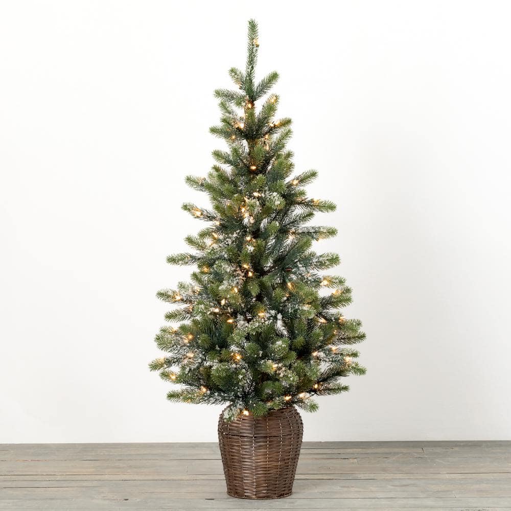 SULLIVANS 4 ft. green Prelit Potted Iced Pine Artificial Christmas Tree