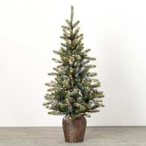 4 ft. green Prelit Potted Iced Pine Artificial Christmas Tree