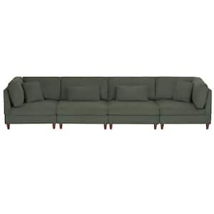 163.6 in. Square Arm 4-Piece Rectangle Shaped Corduroy Fabric Modular Free Combination Sectional Sofa in Green