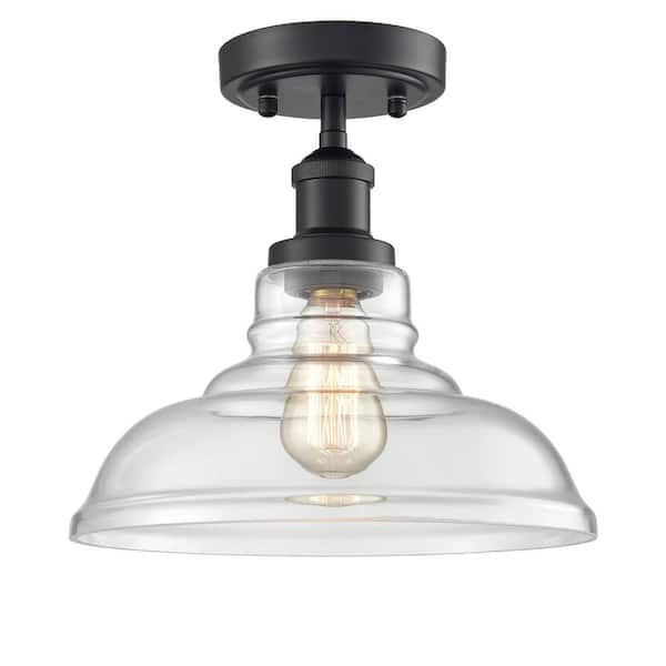 CLAXY 11 in. 1-Light Black Modern Semi-Flush Mount with Clear Glass Shade and No Bulbs Included 1-Pack