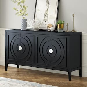 Retro Style Black Wood 60 in. Sideboard with Adjustable Shelves