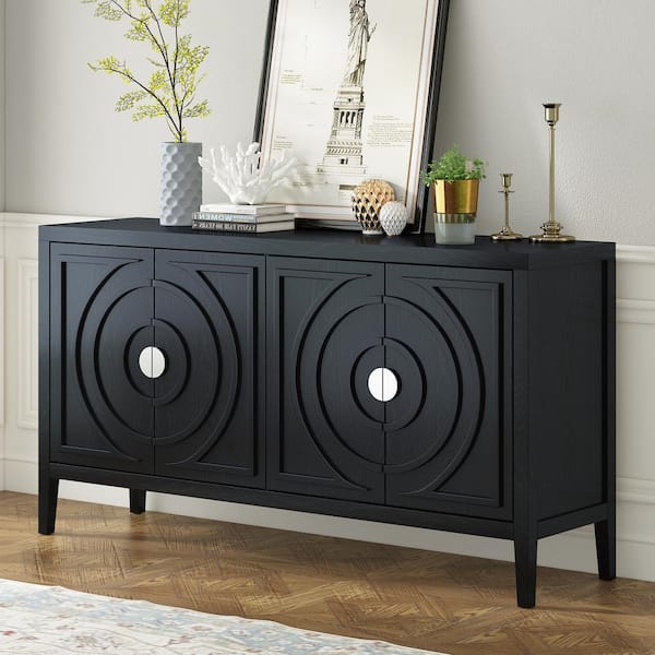 Harper & Bright Designs Retro Style Black Wood 60 in. Sideboard with Adjustable Shelves