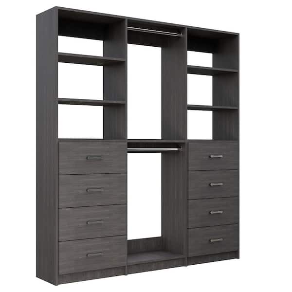 Alto Collection 58.5 in W Grey Tower System 2 4-Drawer and Double Hang 13-Shelf Wood Closet System