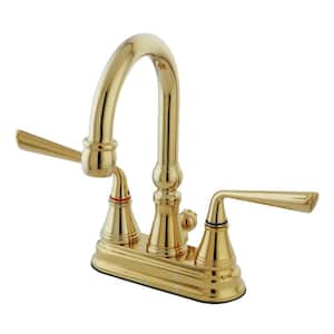 Silver Sage 4 in. Centerset 2-Handle Bathroom Faucet with Brass Pop-Up in Polished Brass