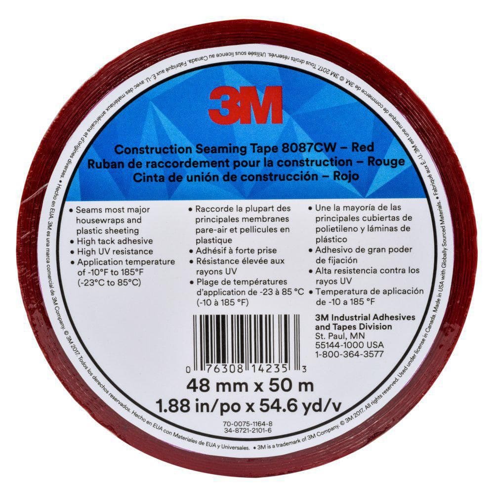 3M 1.89 in. x 54.7 yds. Red Construction Seaming Tape 8087CW The Home  Depot