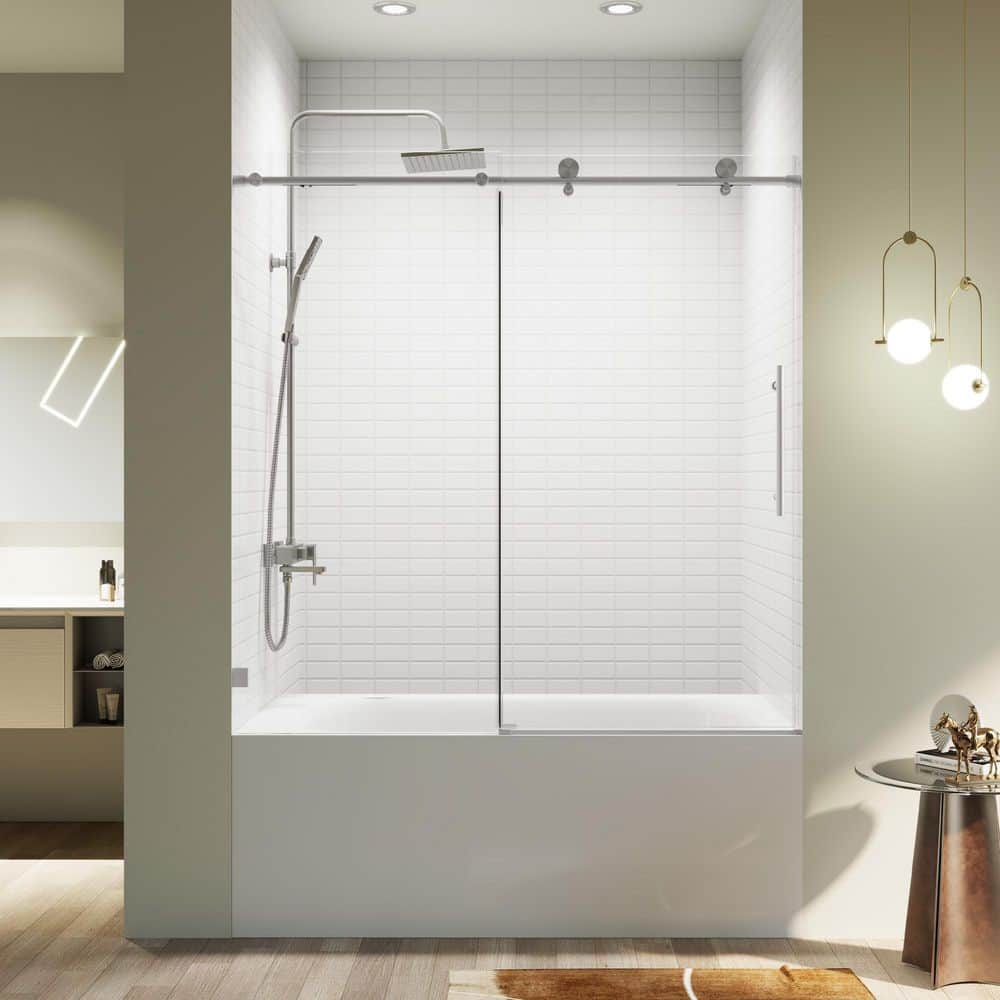 56-60 in. W x 60 in. H Frameless Single Sliding Tub Door in Brushed Nickel with 5/16 in. Clear Tempered Safety Glass price history on PriceWatchPro