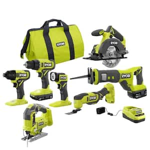 ONE+ 18V Cordless 6-Tool Combo Kit with 1.5 Ah Battery, 4.0 Ah Battery, Charger with Jig Saw