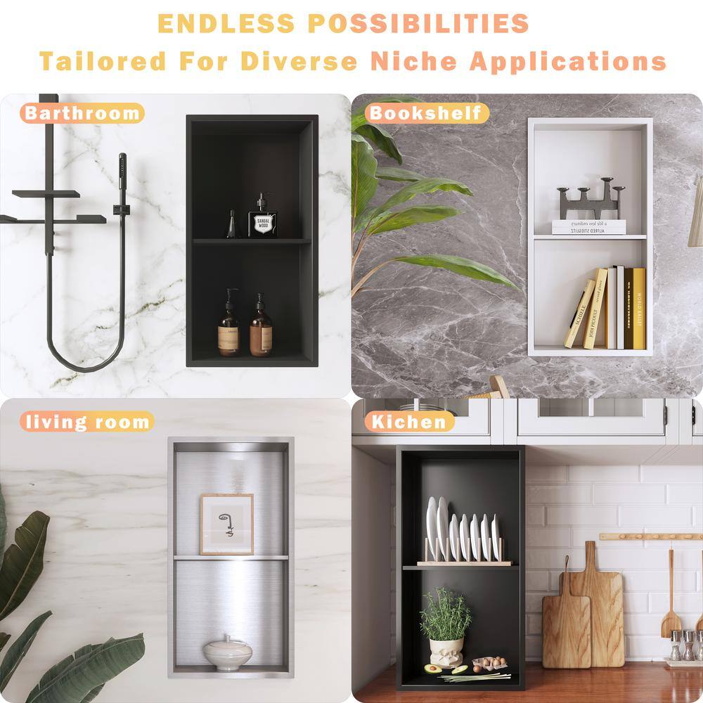Matte Black Stainless Steel Double Shelf Recessed Shower Niche