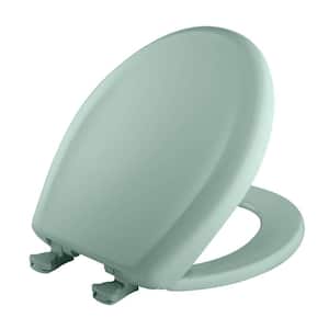 Soft Close Round Plastic Closed Front Toilet Seat in Seafoam Removes for Easy Cleaning and Never Loosens