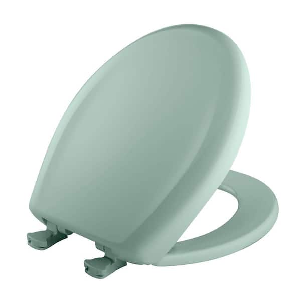 BEMIS Soft Close Round Plastic Closed Front Toilet Seat in Seafoam Removes for Easy Cleaning and Never Loosens