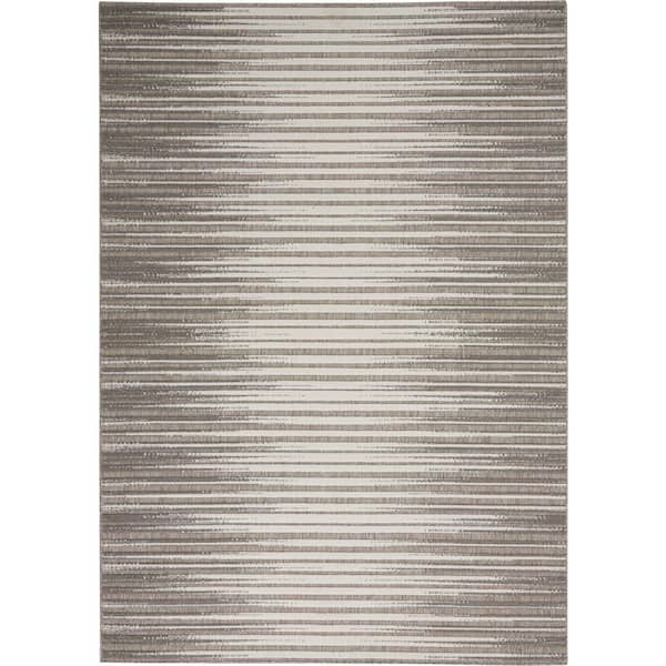 Calobra Light Gray 4 ft. x 6 ft. Striped Farmhouse Indoor/Outdoor Patio Area Rug