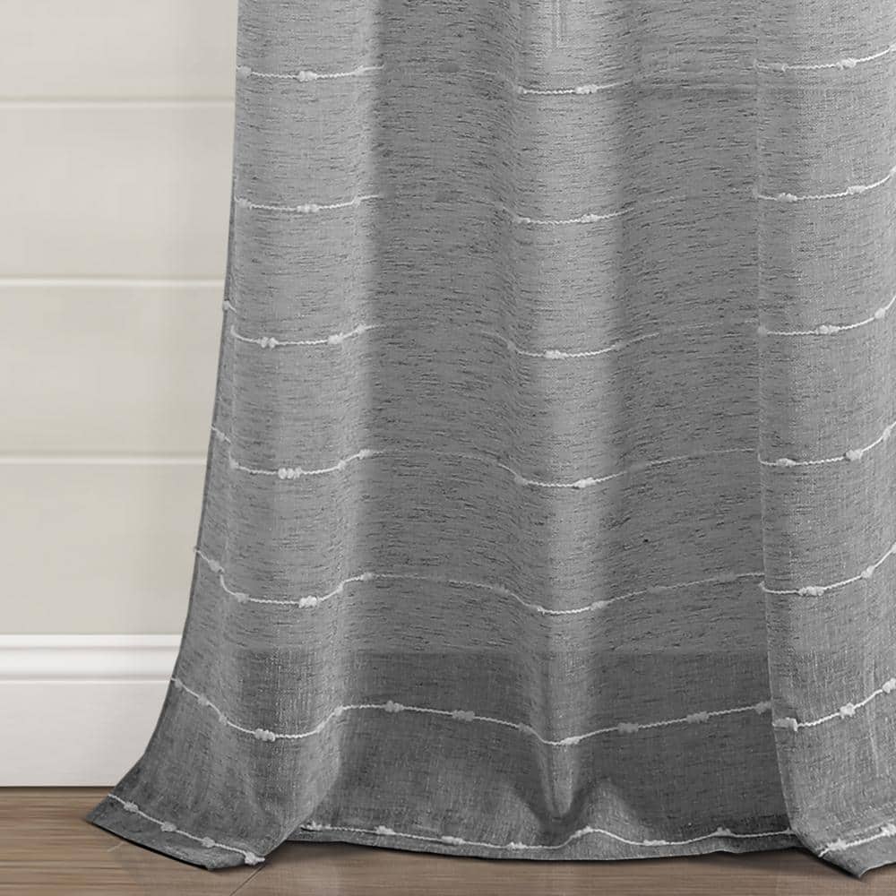 Dark Gray Sheer Polyester Grommet Window Curtain Panels, 38"W x 84"L