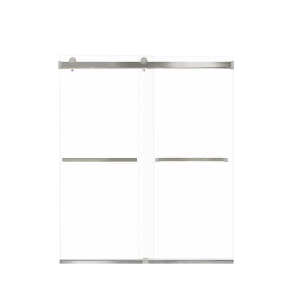 Transolid Brianna 60 in. W x 70 in. H Sliding Frameless Shower Door in Brushed Stainless Finish with Clear Glass