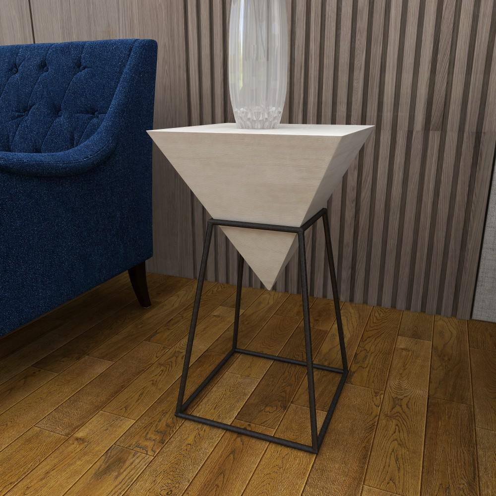 Triangular Wood and Metal Accent Table with White Top