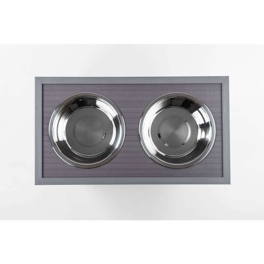 Gray Elevated Stainless Steel Dog Bowl Stand with Storage