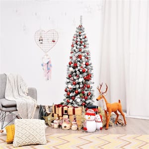 6 ft. White Unlit Light Type Flocked Classic Pencil Artificial Christmas Tree with 500 Tips