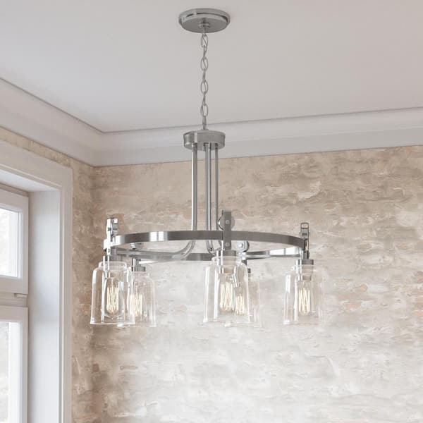 Knollwood 5-Light Brushed Nickel Chandelier with Clear Glass Shades