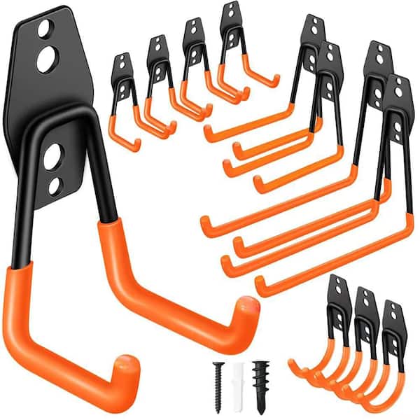 Garage Hooks 12-Pack in. Steel Wall Rack with PVC Coating for Ladders, Bikes, Tools Storage