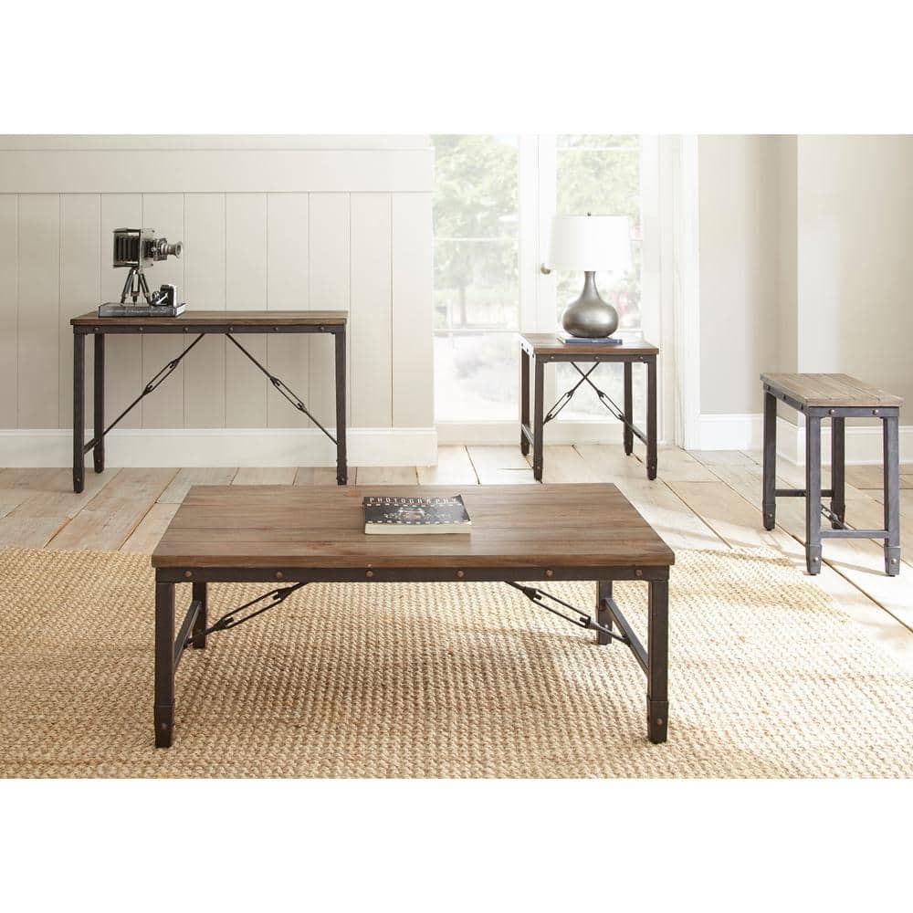 Antique Tobacco Pine and Iron Industrial End Table