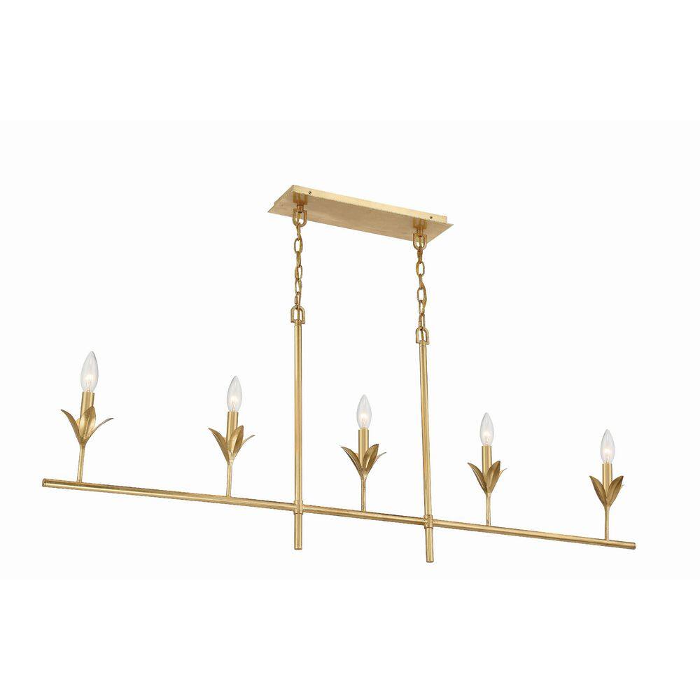 Antique Gold 5-Light Chandelier with White Silk Shades