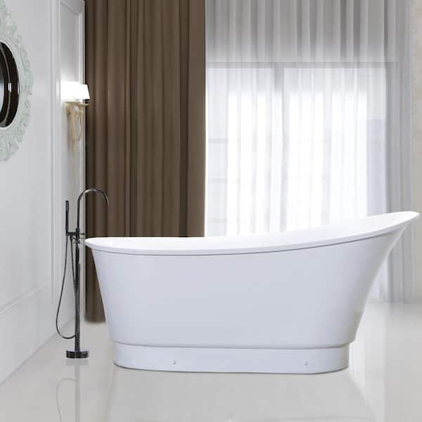 Vanity Art Cannes 67 in. Acrylic Flatbottom Freestanding Bathtub in White