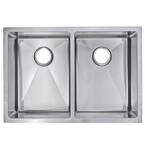 Undermount Stainless Steel 29 in. Double Bowl Kitchen Sink with Strainer and Grid in Satin