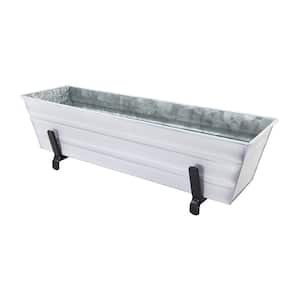 22 in. W Cape Cod White Small Galvanized Steel Flower Box Planter With Brackets for 2 x 6 Railings