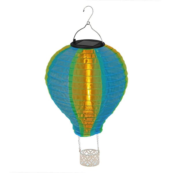 Alpine Corporation Solar Green/Blue Cloth Hot Air Balloon with Flame LED Lights