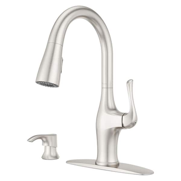 Pfister Wray Single-Handle Pull-Down Sprayer Kitchen Faucet with SoloTilt Soap Dispenser in Spot Defense Stainless Steel