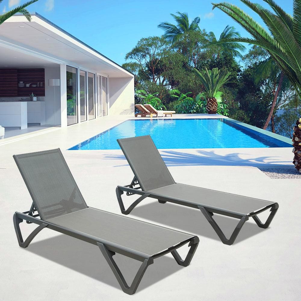 Blue 3-Piece Aluminum Adjustable Outdoor Patio Chaise Lounge, Pool