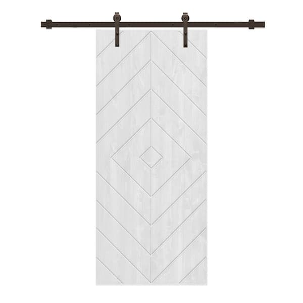 CALHOME Diamond 24 in. x 84 in. Fully Assembled White Stained Wood Modern Sliding Barn Door with Hardware Kit