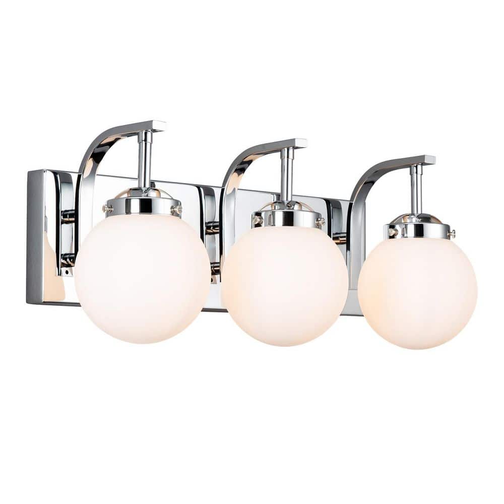 Home Lighting 18.11 in. 3-Light Chrome Modern Milk White Glass Globe Shade Vanity Light Over Mirror For Bathroom price history on PriceWatchPro