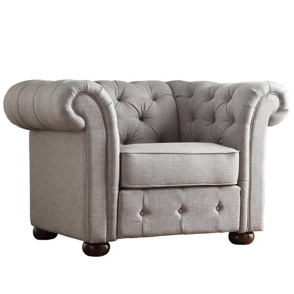 HomeSullivan Gray Tufted Scroll Arm Chesterfield Chair 40E208C GL1