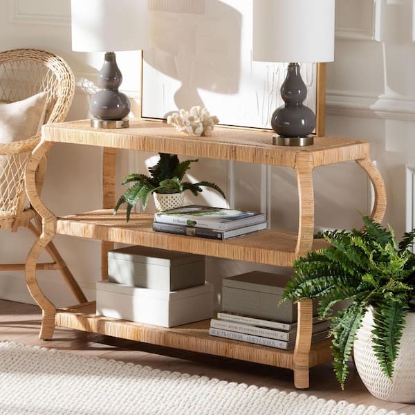 bali & pari Dalida 48 in. Natural Specialty Wicker Rattan Console
