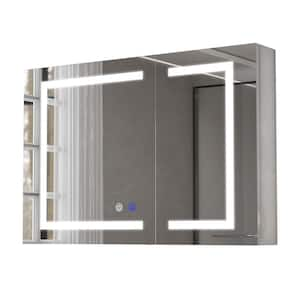 36 in. W x 24 in. H Rectangular Aluminum Light Medicine Cabinet with Mirror, Defogging, Double Door Opening